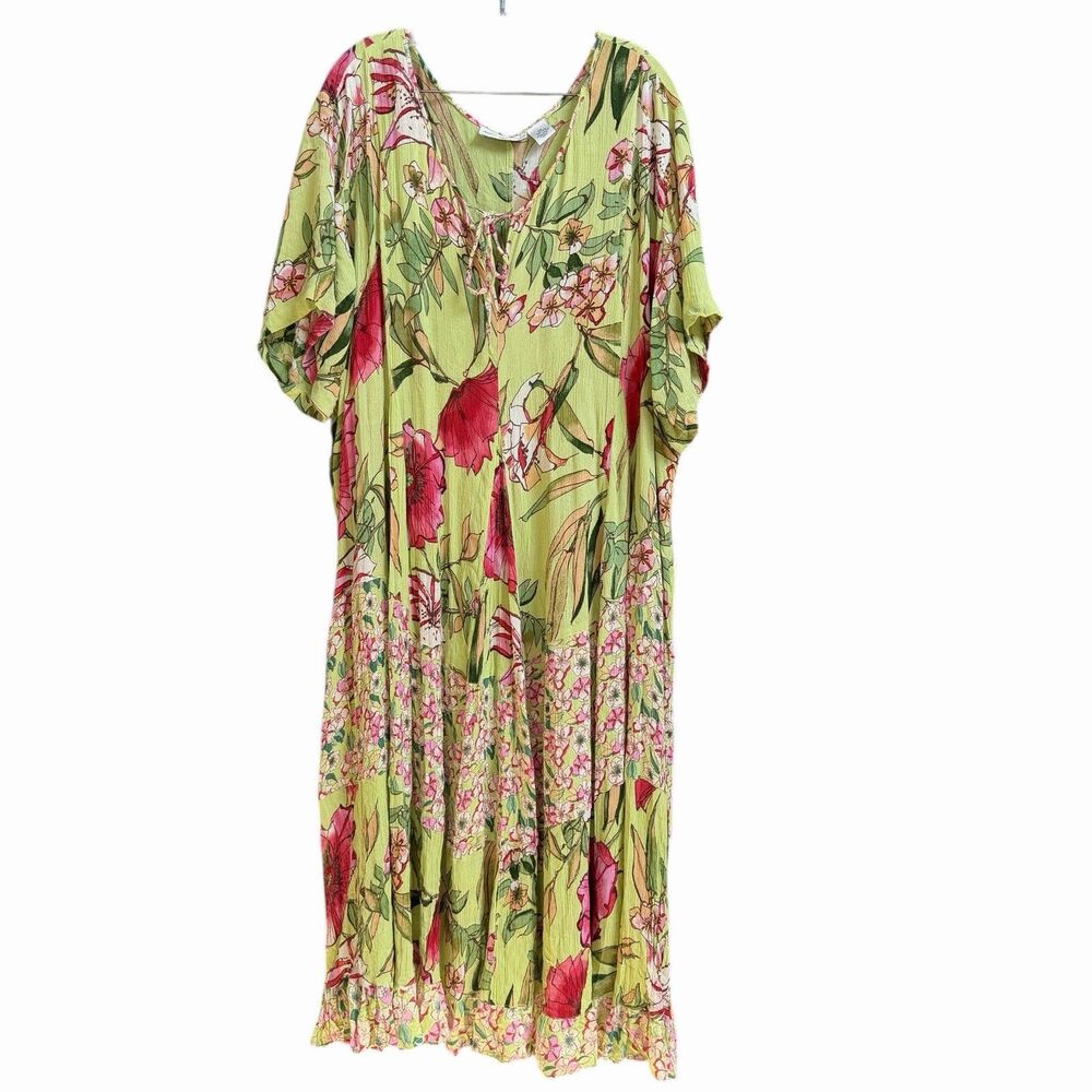 Y2K Anna Maxwell Boho Green Floral Maxi Dress Cottagecore 3XL 26/28 Plus